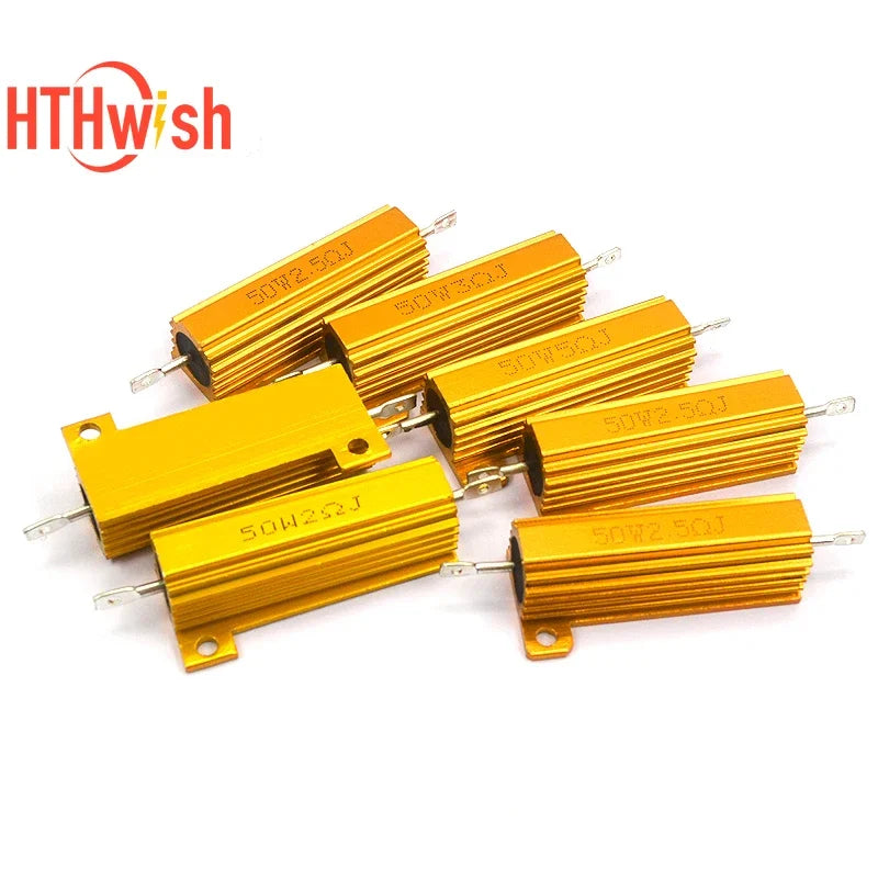 2 Set 10W/25W/50W/100W Load Resistor Aluminum Power Metal Shell Case Wirewound Resistor 0.1~10K Ohm 10 200 500 1K 10K Resistance
