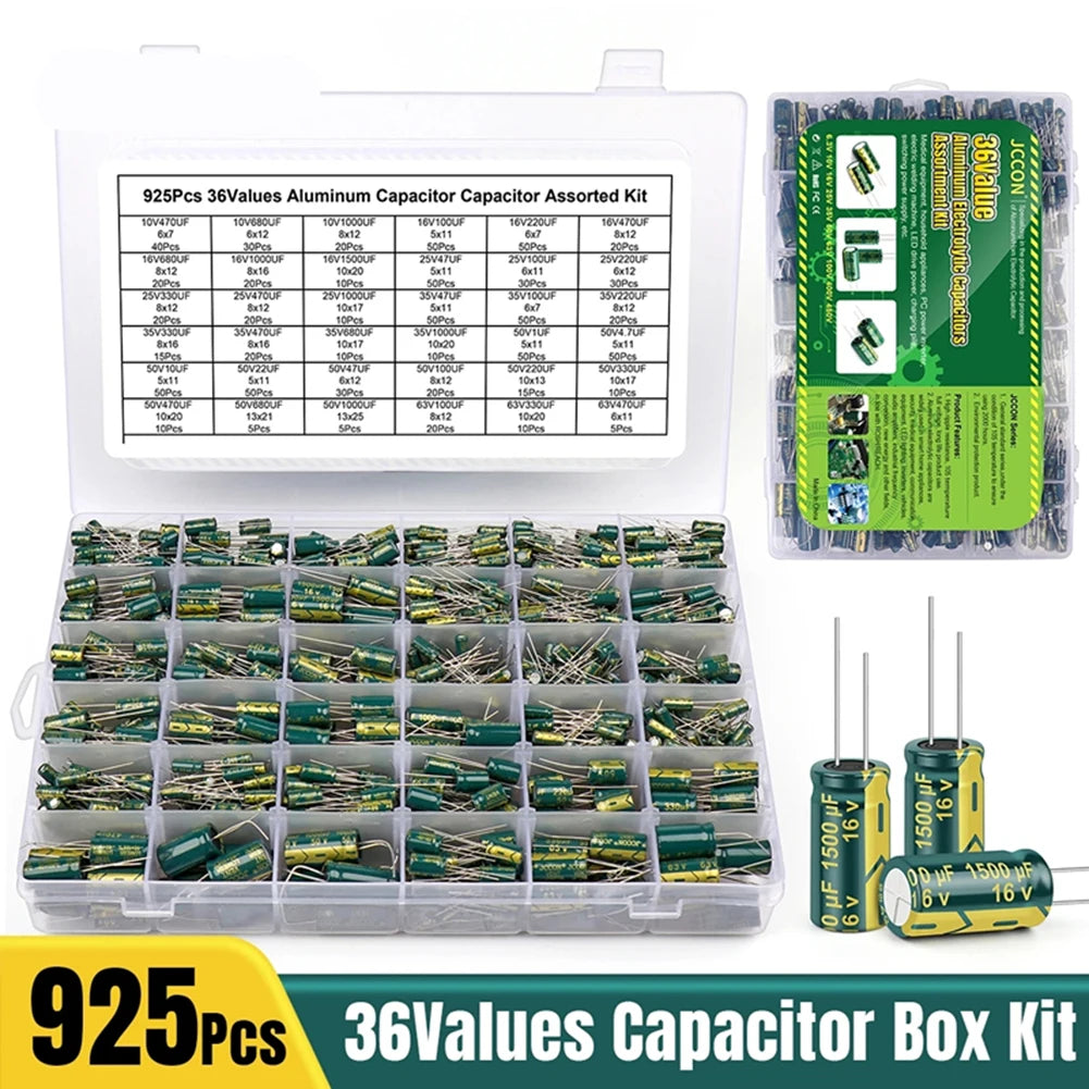 225PCS/lot 0.1UF-1000UF 15Values Aluminum Electrolytic Capacitors 16-50V Electrolytic Capacitor Assortment Kit with Storage Box