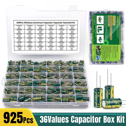 225PCS/lot 0.1UF-1000UF 15Values Aluminum Electrolytic Capacitors 16-50V Electrolytic Capacitor Assortment Kit with Storage Box
