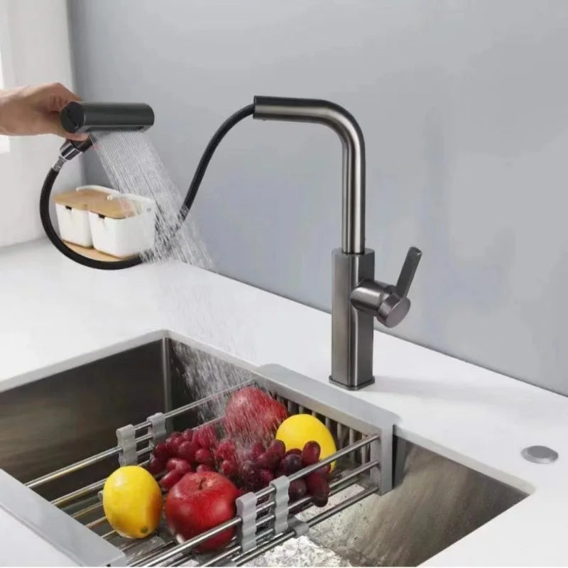 Kitchen Washbasin Faucet Four Gears Hot And Cold Sink Faucet Telescopic Waterfall Pullout Faucet Splash-Proof Various Countertop
