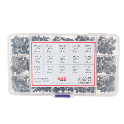 50-900PCS Transistors kit NPN PNP S8050 S8550 S9012 2N3904 2N3906 C1815 A1015 MJE13001 BC327 BC337 BC517 BC547 BC548 BC549 BC558