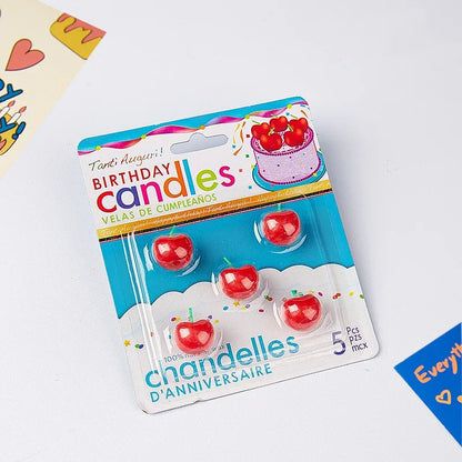 5pcs/set Cherry Shaped Birthday Cake Candles Dessert Baking Decorations for Celebrations Party Supplies