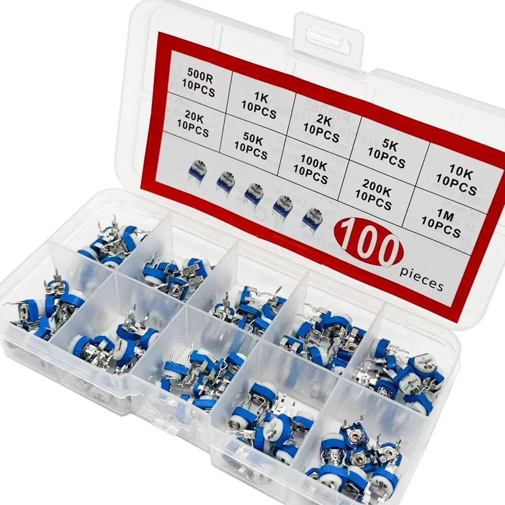 100Pcs RM065 Variable Resistors 10 Values Electronic Component Durable And Accurate