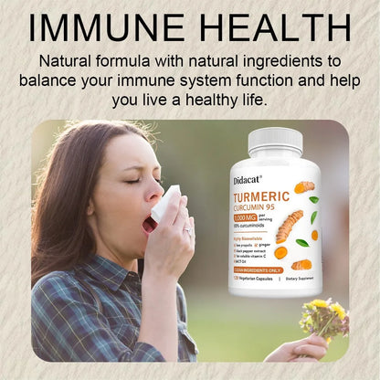 Turmeric Curcumin Supplement 1,000mg – 95% Curcuminoids with Black Pepper & Ginger, Supports Joint & Antioxidant Health