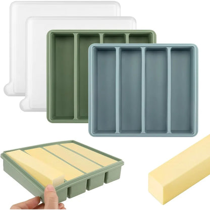 4 Grids Silicone Butter Mold with Lid Sauce Food Container Ice Cube Molds Homemade Butter Nonstick Tray for Energy Bar Soap Bar