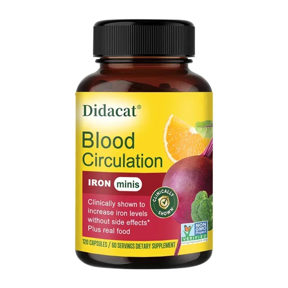 Blood Circulation - Iron Supplement - Iron with Vitamin C, Vitamin B12 and Folic Acid - Blood Health, 120 Capsules