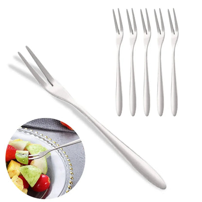 6Pcs Stainless Steel Fruit Fork Small Toothpick Multifunctional Fruit Stick Gold Moon Cake Knife Food Picks Kitchen Accessories