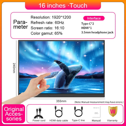 LANLIPU 14/15.6/16 inch Portable Touch Monitor 1K HDR Second Display For office PS4/5 Switch PC  Cell  Phone Loptop Extension