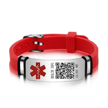 Functional Stainless Steel QR Code Health Wristband with Adjustable Emergency Medical ID Silicone Sports Wristband