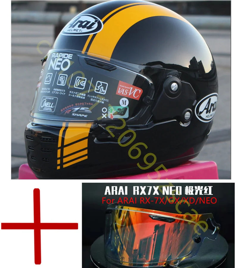 RAPIDE NEO Japanese Mode Full Face Helmet,For Harley Motorcycle And Cruise Motorcycle Protective Helmet,Bright Black Yellow