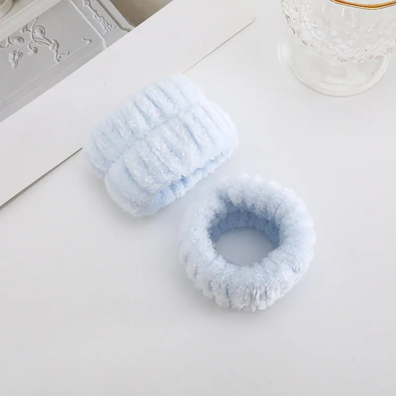 1/2/3Pcs Face Wash Absorbent Wristband Headband Hair Accessories Set Women Girls Coral Fleece Hair Bands Cuff Waterproof Bands