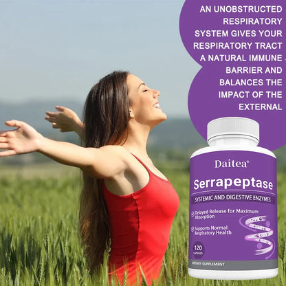 Serrapeptase with Digestive Enzyme, Extra Strength Supplement, Supports Healthy Cellular Function, Gut Health, Digestion