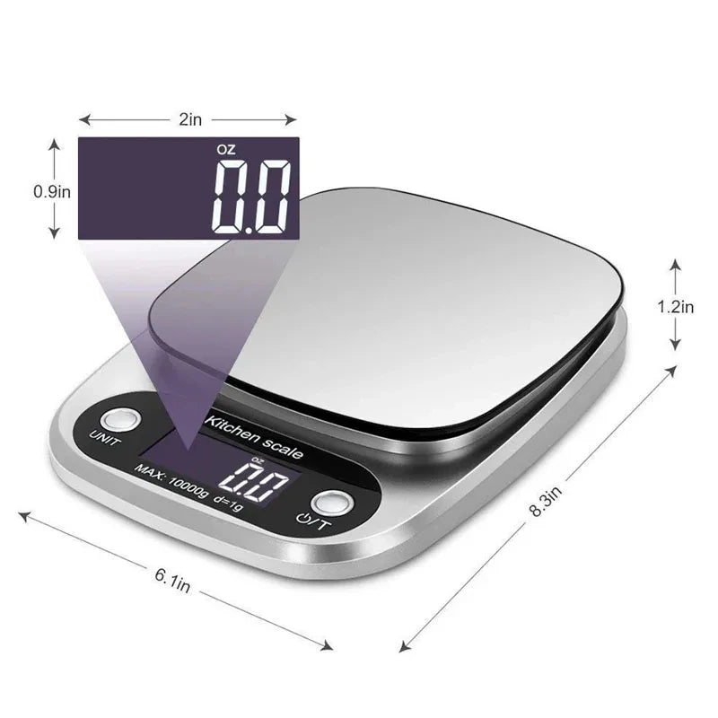 Stainless Steel Digital Kitchen Scale LCD Electronic Food Scale for Coffee Baking Jewelry - Portable High-Quality 10kg/1g