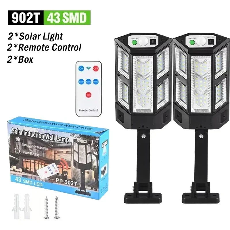 Powerful LED Solar Outdoor Led Courtyard Wall Lamp Rechargeable Human Body Induction Garden Terrace Garage Door Street Lighting