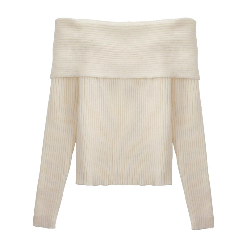 Fashion Autumn Women Off Shoulder Sweater Long Sleeve Elegant Casual Solid Knitted Tops Sexy Pullover Clothing Spring Knitwear