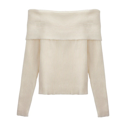 Fashion Autumn Women Off Shoulder Sweater Long Sleeve Elegant Casual Solid Knitted Tops Sexy Pullover Clothing Spring Knitwear