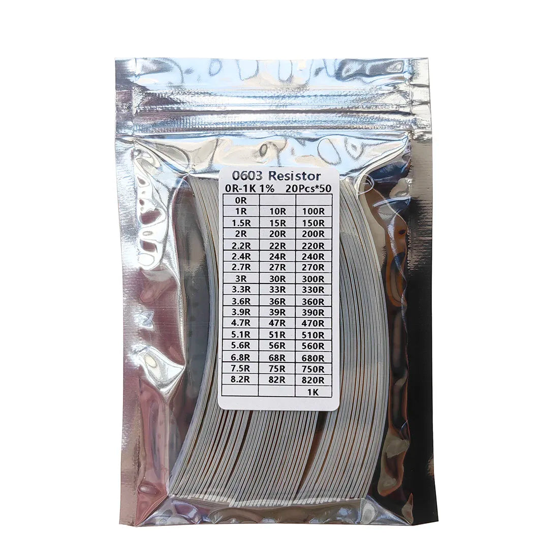 Resistor kit 0201 0402 0603 0805 1206 smd Resistor package 50values*20PCS=1000PCS 1% Sample Kit Resisor 1ohm 47ohm 1kohm 10kohm