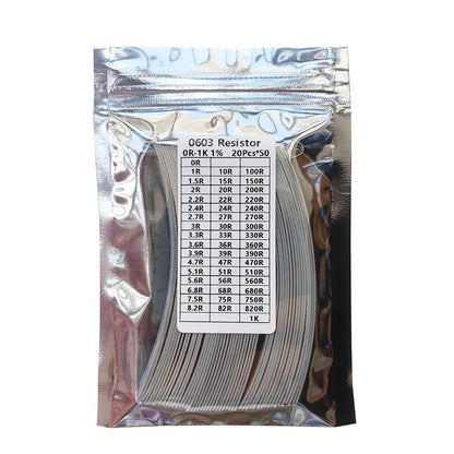 Resistor kit 0201 0402 0603 0805 1206 smd Resistor package 50values*20PCS=1000PCS 1% Sample Kit Resisor 1ohm 47ohm 1kohm 10kohm