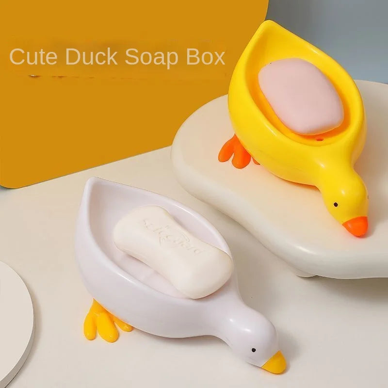 1Pc White Duck-Shaped Soap Holder, Made of Plastic, Suitable for Kitchen and Bathroom Countertops, Non-Slip Draining Soap Box Container, Bathroom Accessory
