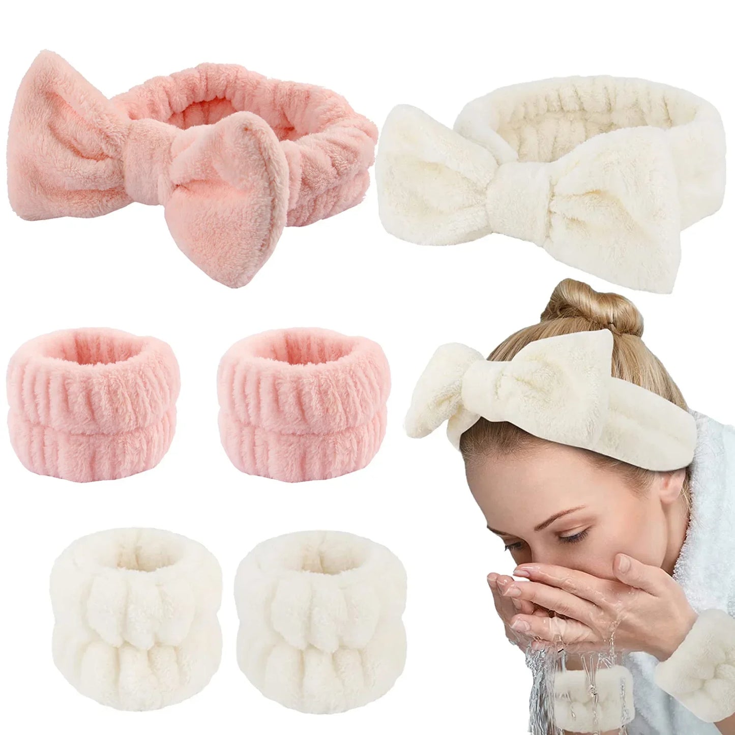 1/2/3Pcs Face Wash Absorbent Wristband Headband Hair Accessories Set Women Girls Coral Fleece Hair Bands Cuff Waterproof Bands