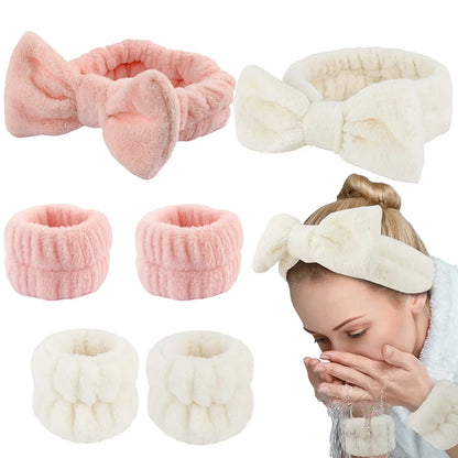 1/2/3Pcs Face Wash Absorbent Wristband Headband Hair Accessories Set Women Girls Coral Fleece Hair Bands Cuff Waterproof Bands