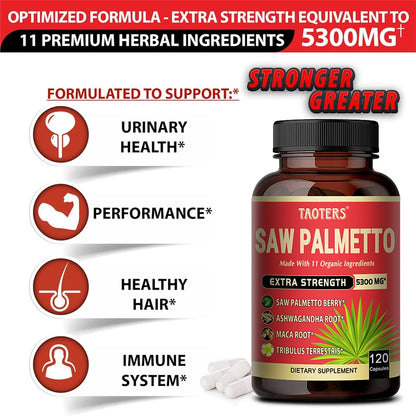 Saw Palmetto Supplement 5300 Mg - with 11 Organic Ingredients - for Urinary Tract and Prostate Health