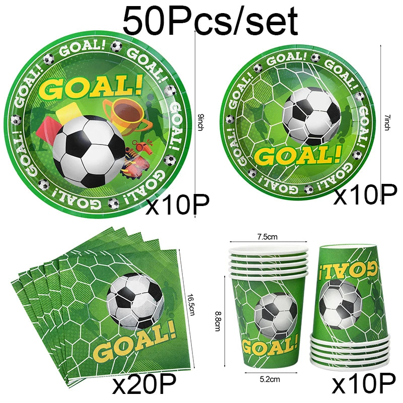 Green Football Birthday Disposable Tableware Set Soccer Paper Plate Cups Napkins For Kids Birthday Sport Party Decor Baby Shower