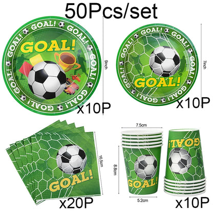 Green Football Birthday Disposable Tableware Set Soccer Paper Plate Cups Napkins For Kids Birthday Sport Party Decor Baby Shower