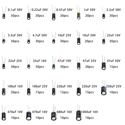 500Pcs/lot 0.1UF-1000UF 24Values Aluminum Electrolytic Capacitors 10-50V mix Electrolytic capacitor Assorted kit and storage box