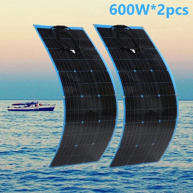 Solar Panel Kit 300W 600W 12V Battery Charger Flexible Solar Energy Power with 60A Controller Outdoor for Car RV Marine Camper