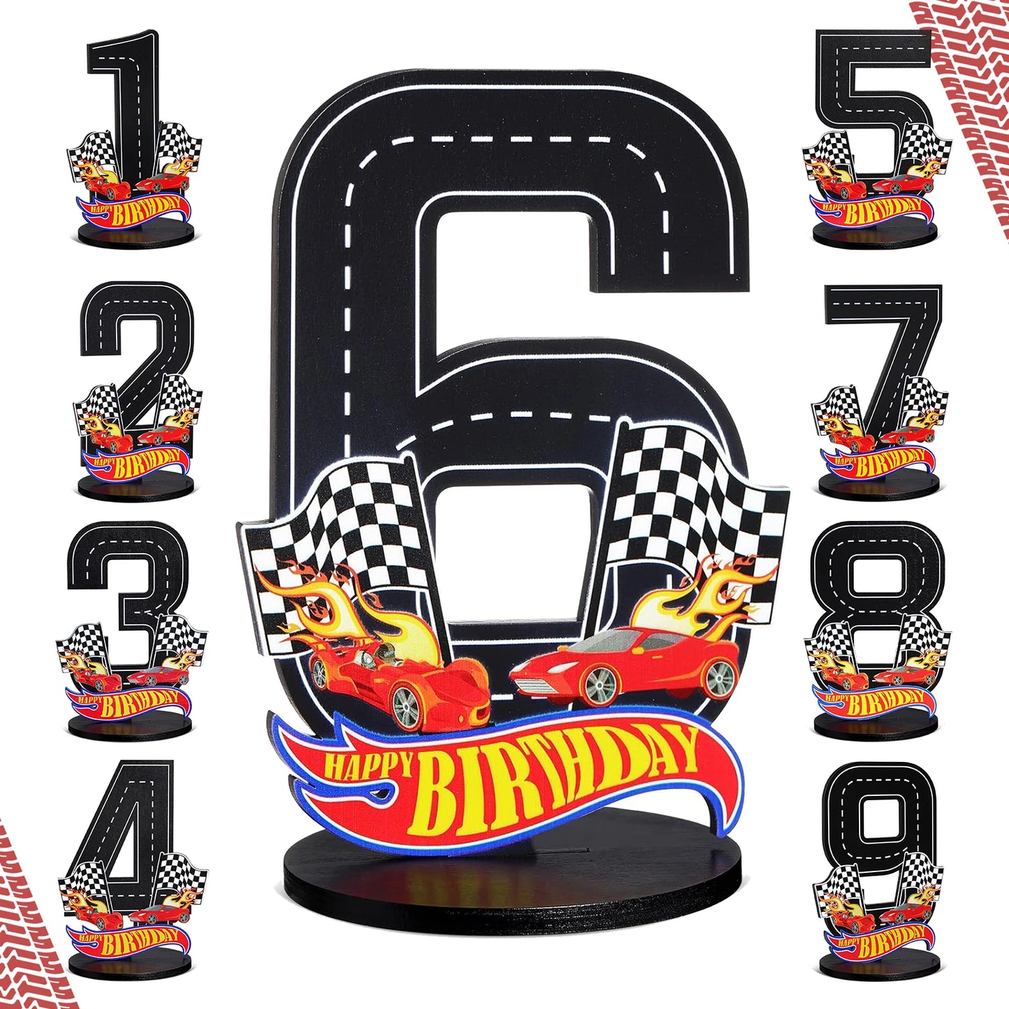 1pcs Race Car 1-9th Birthday Number Sign Centerpiece Race Car Theme Birthday Party Supplies Wooden Table Decoration Photo Props