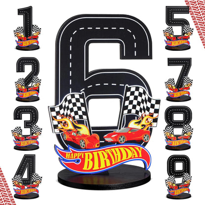 1pcs Race Car 1-9th Birthday Number Sign Centerpiece Race Car Theme Birthday Party Supplies Wooden Table Decoration Photo Props