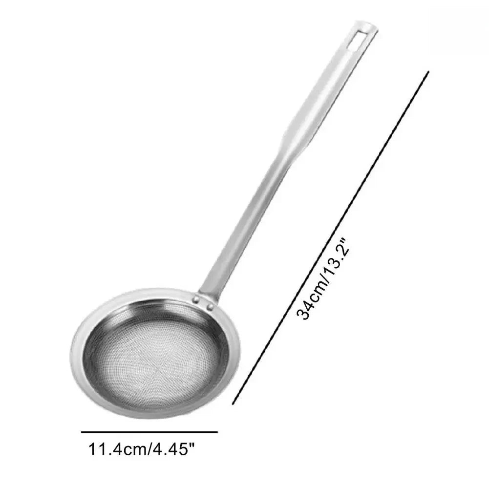 Stainless Steel Fine Mesh Fat Skimmer Spoon Strainer Fat Oil Skim Grease Foam Filter with Handle Kitchen Tool