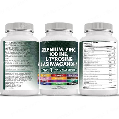 120 Count Multimineral Vitamin Capsules with Selenium Zinc Iodine L-TyrosineTurmeric Silica Supplement Daily Nutrition Support