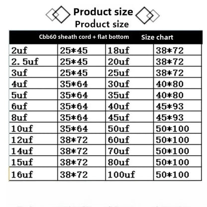 Universal 25uf Capacitor CBB60 Motor Run Capacitors Water Pump Starting Capasitor 450V AC Motors