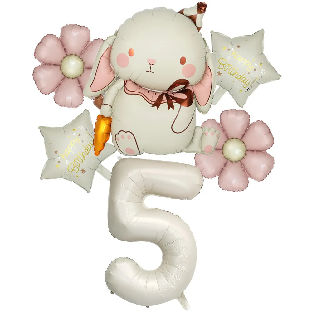 6pcs Rabbit Carrot Balloon Matt Daisy 40inch 1-9 Cream Number Foil Balloons Set Happy Birthday Decorations Party Supplies