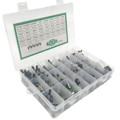 500PCS 10V 16V 25V 50V Electronic Kit 0.1uF-1000uf 24Values elektronik Electrolytic Capacitor Mixed DIP Electrolyte Capacitors
