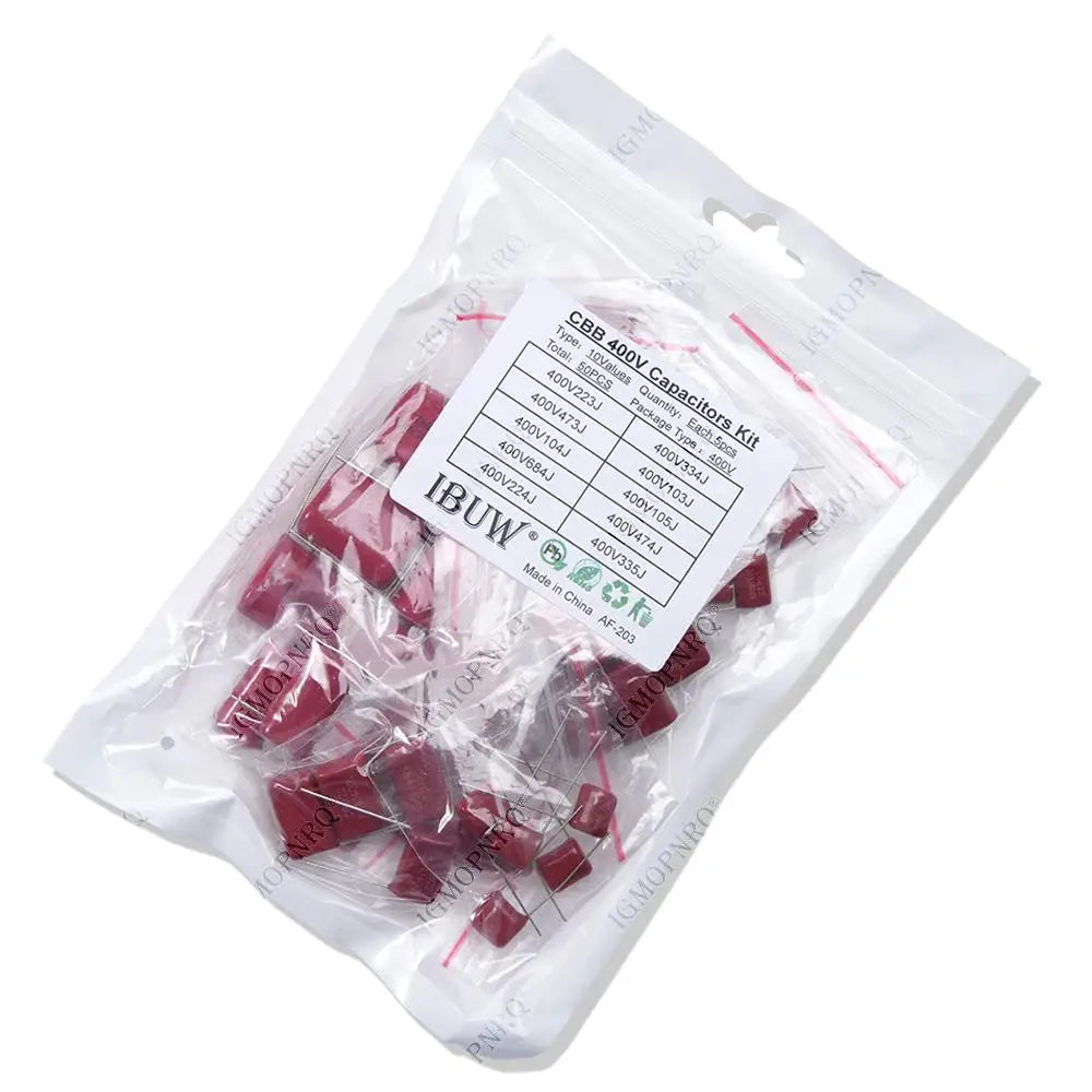 KIT 50PC=10value*5PCS Metallized Polyester Film Capacitors CBB Assortment Kit 400V 10nF ~ 3.3UF igmopnrq