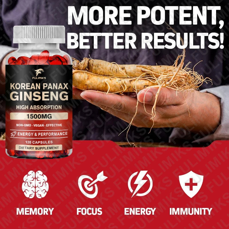 Panax Ginseng 15,000 mg - Red Korean Ginseng Supplement for Men - Extra Strength - Energy, Focus, Productivity & Performance
