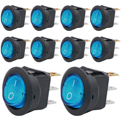 8pcs KCD1 On/Off 3-Pin 2-Position Snap 20A 12V Red LED Round Boat Rocker Switch with LED For Househeld DIY Replacement