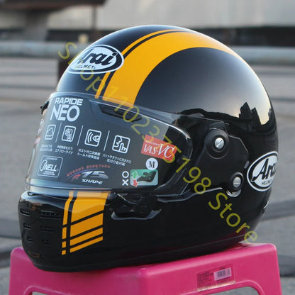 RAPIDE NEO Japanese Mode Full Face Helmet,For Harley Motorcycle And Cruise Motorcycle Protective Helmet,Bright Black Yellow