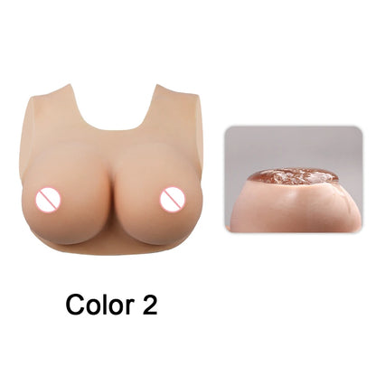 KUMIHO BCDEG Cotton Breast Forms Round Neck Cutout Sissy Fake Boobs Transgender Cosplay Crossdressing Sissy for Men Fake Chest