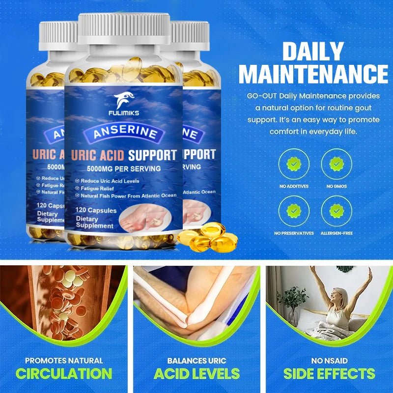 High Potency Uric Acid Balance Supplement, with Anserine, Turmeric & Celery, Supports Detox, Joint Function & Fatigue Relief