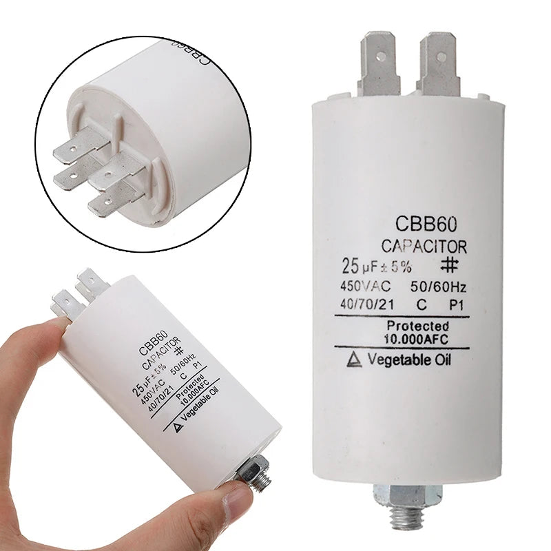 Universal 25uf Capacitor CBB60 Motor Run Capacitors Water Pump Starting Capasitor 450V AC Motors