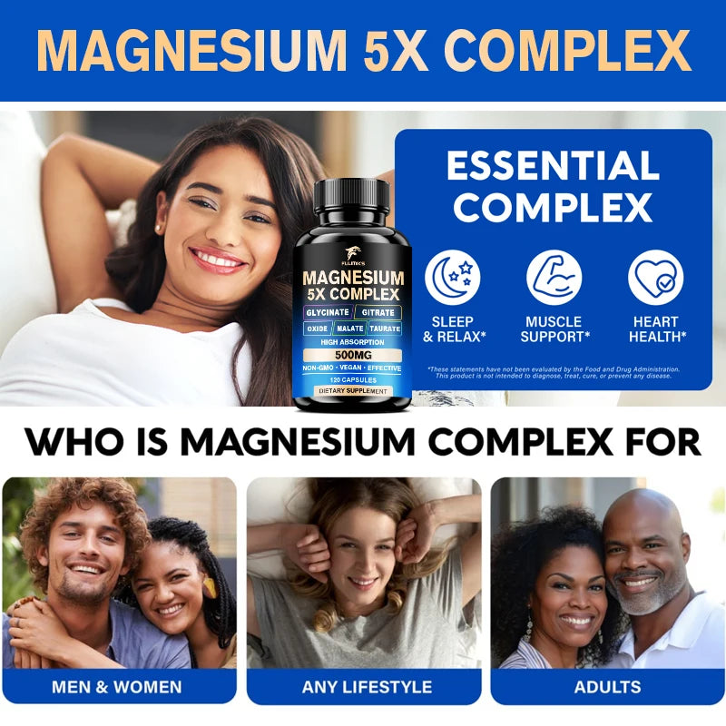 Full Spectrum Magnesium Complex Supplement, Support Bone Health, Healthy Blood Pressure & Overall Wellness, Non-GMO