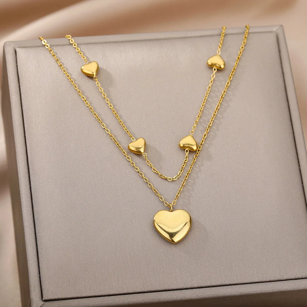 Double Layer Hollow Clavicle Chain Stainless Steel Necklace For Women Punk Hip-Hop Streetwear Jewelry Dropshipping