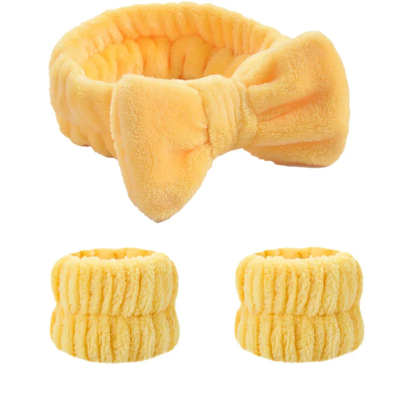 1/2/3Pcs Face Wash Absorbent Wristband Headband Hair Accessories Set Women Girls Coral Fleece Hair Bands Cuff Waterproof Bands