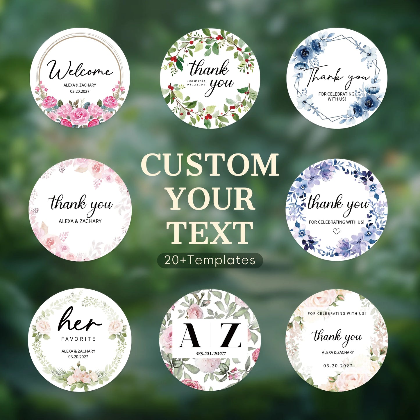 100 Pcs Personalized Round Label Stickers Custom Stickers of Name Date Thank You,for Bridal Shower Wedding Party Favors