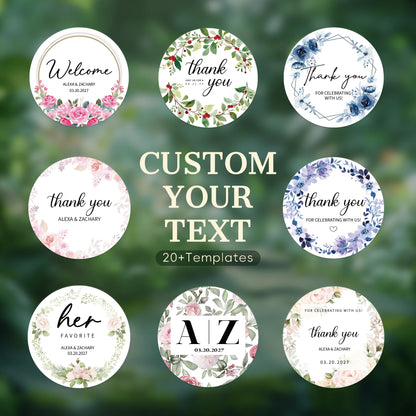 100 Pcs Personalized Round Label Stickers Custom Stickers of Name Date Thank You,for Bridal Shower Wedding Party Favors