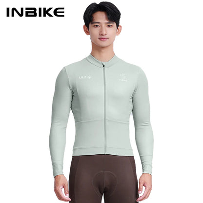 INBIKE Men's Thermal Fleece Long Sleeve Cycling Jersey Autumn Winter Windproof Breathable Jackets for Road Bike Riding Clothing